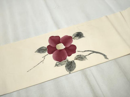 平和屋着物●九寸名古屋帯　ろうけつ染　枝椿　金彩　正絹　逸品　CABD0777hy