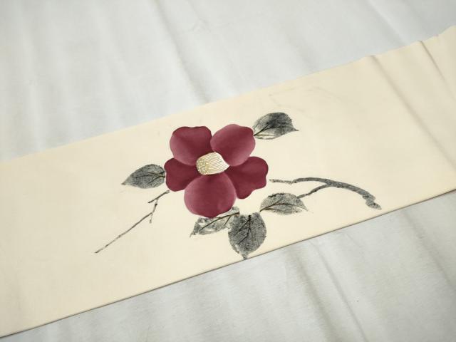 平和屋着物●九寸名古屋帯　ろうけつ染　枝椿　金彩　正絹　逸品　CABD0777hy