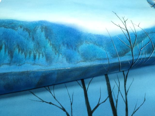 平和屋着物●塩瀬　九寸名古屋帯　手描き　樹林風景文　正絹　逸品　CABD0778hy