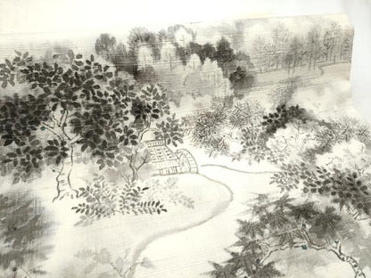 平和屋着物●九寸開き名古屋帯　作家物　手描き　紬地　風景文　正絹　逸品　CABD0779hy