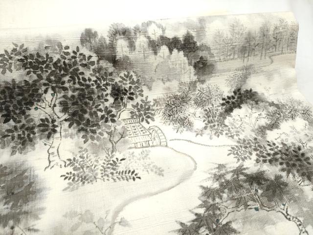 平和屋着物●九寸開き名古屋帯　作家物　手描き　紬地　風景文　正絹　逸品　CABD0779hy