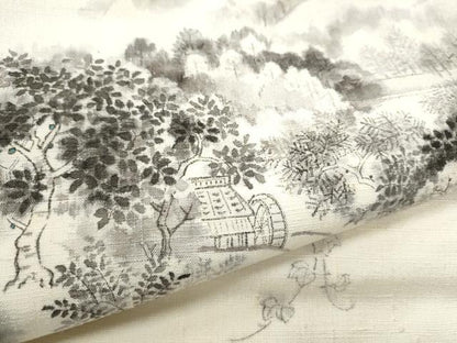 平和屋着物●九寸開き名古屋帯　作家物　手描き　紬地　風景文　正絹　逸品　CABD0779hy