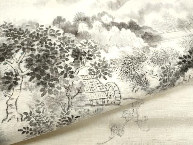 平和屋着物●九寸開き名古屋帯　作家物　手描き　紬地　風景文　正絹　逸品　CABD0779hy