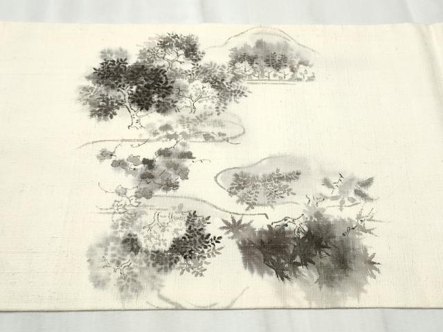 平和屋着物●九寸開き名古屋帯　作家物　手描き　紬地　風景文　正絹　逸品　CABD0779hy