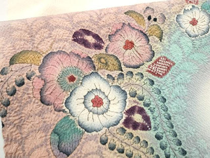 平和屋着物●九寸開き名古屋帯　作家物　絞り　辻が花　鬼しぼ縮緬　正絹　逸品　CABD0780hy