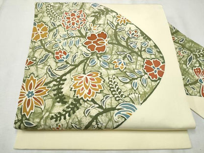 平和屋着物●塩瀬　九寸名古屋帯　作家物　型染め　更紗花文　正絹　逸品　CABD0781hy