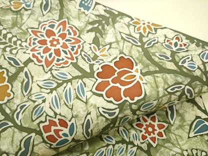 平和屋着物●塩瀬　九寸名古屋帯　作家物　型染め　更紗花文　正絹　逸品　CABD0781hy