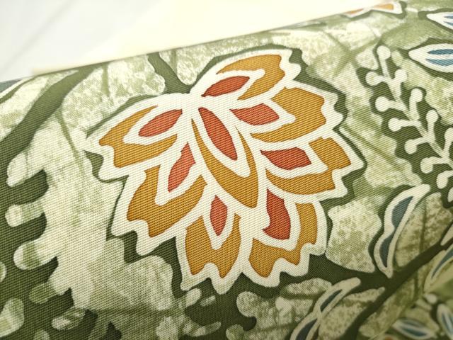 平和屋着物●塩瀬　九寸名古屋帯　作家物　型染め　更紗花文　正絹　逸品　CABD0781hy