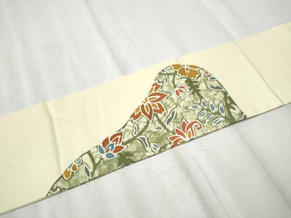 平和屋着物●塩瀬　九寸名古屋帯　作家物　型染め　更紗花文　正絹　逸品　CABD0781hy