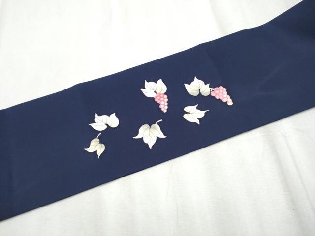 平和屋着物●塩瀬　九寸名古屋帯　手描き　休み鳥葡萄蔦の葉文　正絹　逸品　CABD0782hy