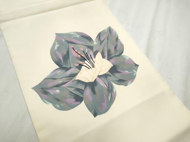 平和屋着物●塩瀬　九寸開き名古屋帯　ろうけつ染　舞花文　正絹　逸品　CABD0786hy