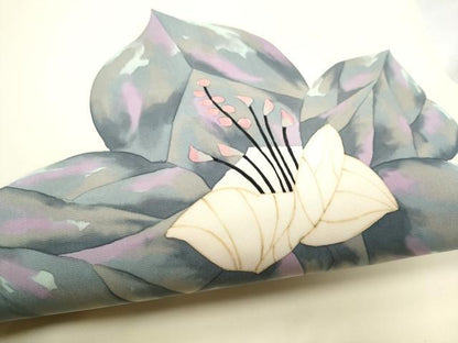 平和屋着物●塩瀬　九寸開き名古屋帯　ろうけつ染　舞花文　正絹　逸品　CABD0786hy
