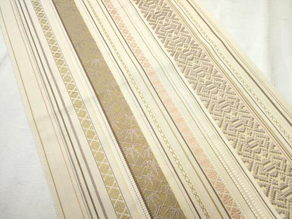 平和屋着物●本場筑前博多織 福絖織物 八寸名古屋帯 筑前間道 献上 博多金ラベル 証紙付き 正絹 逸品 CABD0787hy
