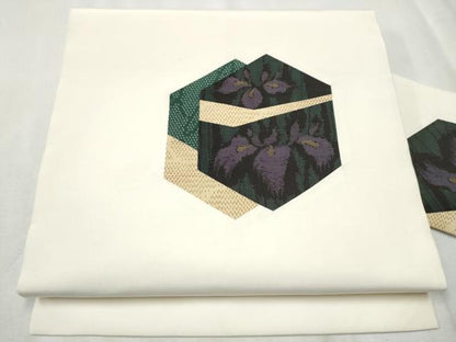 平和屋着物●塩瀬　九寸名古屋帯　切嵌　亀甲文　正絹　逸品　CABD0791hy