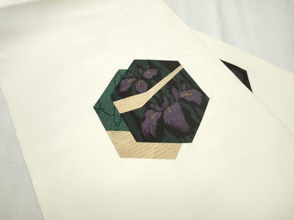 平和屋着物●塩瀬　九寸名古屋帯　切嵌　亀甲文　正絹　逸品　CABD0791hy