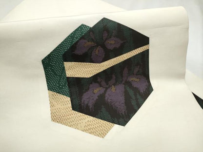 平和屋着物●塩瀬　九寸名古屋帯　切嵌　亀甲文　正絹　逸品　CABD0791hy