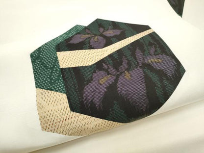 平和屋着物●塩瀬　九寸名古屋帯　切嵌　亀甲文　正絹　逸品　CABD0791hy