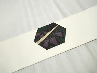 平和屋着物●塩瀬　九寸名古屋帯　切嵌　亀甲文　正絹　逸品　CABD0791hy