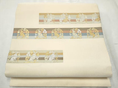 平和屋着物●九寸名古屋帯　花兎　金銀糸　正絹　逸品　CABD0794hy