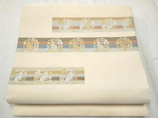 平和屋着物●九寸名古屋帯　花兎　金銀糸　正絹　逸品　CABD0794hy