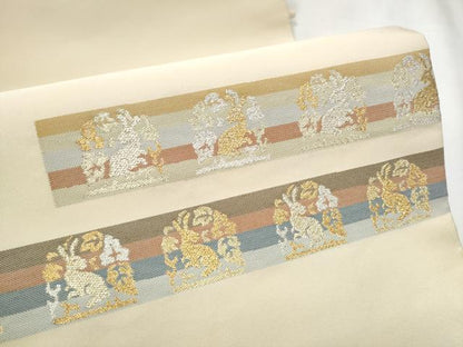 平和屋着物●九寸名古屋帯　花兎　金銀糸　正絹　逸品　CABD0794hy