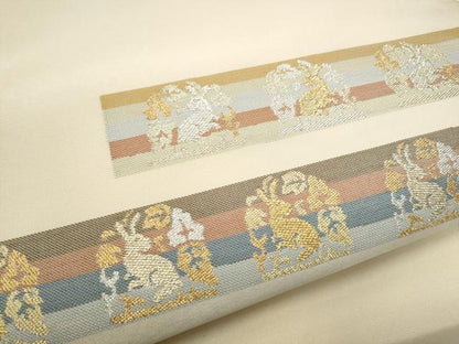 平和屋着物●九寸名古屋帯　花兎　金銀糸　正絹　逸品　CABD0794hy