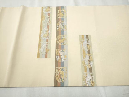 平和屋着物●九寸名古屋帯　花兎　金銀糸　正絹　逸品　CABD0794hy