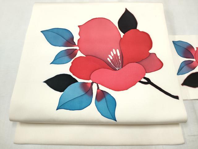 平和屋着物●塩瀬　九寸名古屋帯　ろうけつ染　枝花文　正絹　逸品　CABD0796hy