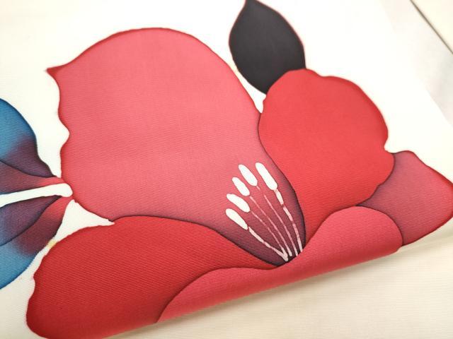 平和屋着物●塩瀬　九寸名古屋帯　ろうけつ染　枝花文　正絹　逸品　CABD0796hy