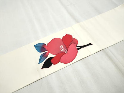 平和屋着物●塩瀬　九寸名古屋帯　ろうけつ染　枝花文　正絹　逸品　CABD0796hy