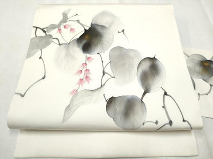 平和屋着物●塩瀬　九寸名古屋帯　作家物　手描き　蔦の花文　金彩　正絹　逸品　CABD0797hy