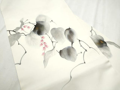 平和屋着物●塩瀬　九寸名古屋帯　作家物　手描き　蔦の花文　金彩　正絹　逸品　CABD0797hy
