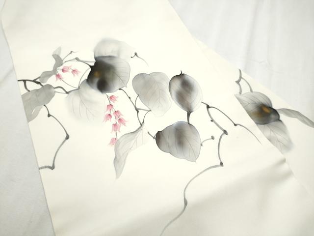平和屋着物●塩瀬　九寸名古屋帯　作家物　手描き　蔦の花文　金彩　正絹　逸品　CABD0797hy