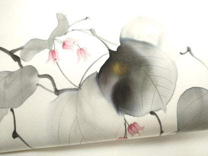 平和屋着物●塩瀬　九寸名古屋帯　作家物　手描き　蔦の花文　金彩　正絹　逸品　CABD0797hy