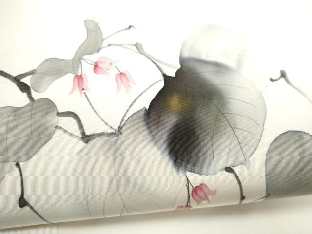 平和屋着物●塩瀬　九寸名古屋帯　作家物　手描き　蔦の花文　金彩　正絹　逸品　CABD0797hy