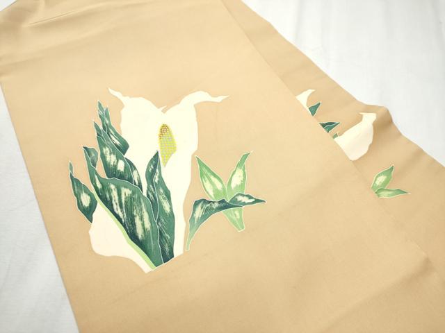 平和屋着物●塩瀬　九寸名古屋帯　草花文　正絹　逸品　CABD0798hy