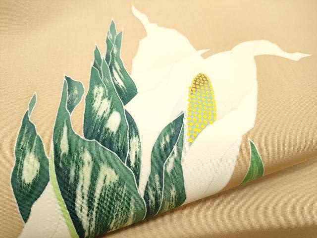 平和屋着物●塩瀬　九寸名古屋帯　草花文　正絹　逸品　CABD0798hy