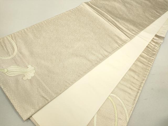 平和屋着物◎太鼓柄袋帯　刺繍　結び紐文　金糸　正絹　逸品　CABD0806ze