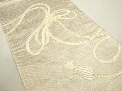 平和屋着物◎太鼓柄袋帯　刺繍　結び紐文　金糸　正絹　逸品　CABD0806ze