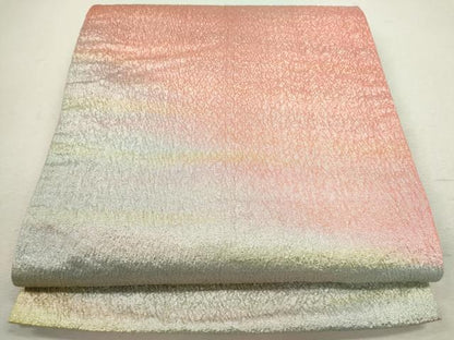 平和屋着物◎全通柄袋帯　ふくれ織　霞文　銀糸　正絹　逸品　CABD0812ze