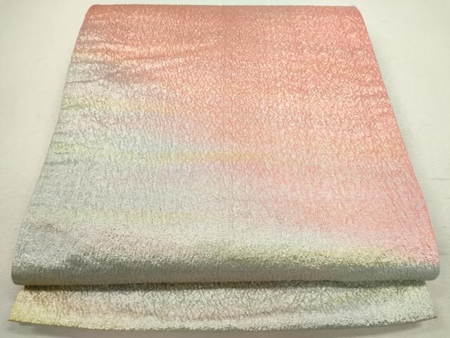 平和屋着物◎全通柄袋帯　ふくれ織　霞文　銀糸　正絹　逸品　CABD0812ze