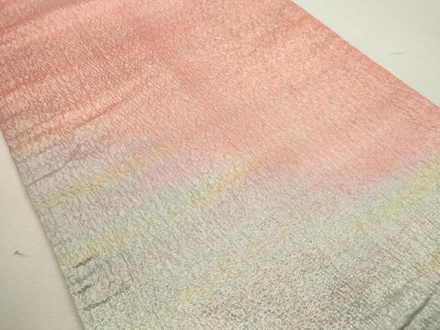 平和屋着物◎全通柄袋帯　ふくれ織　霞文　銀糸　正絹　逸品　CABD0812ze