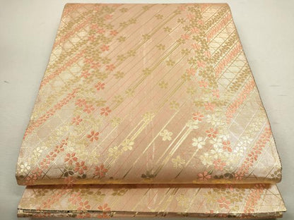 平和屋着物◎両面　六通柄袋帯　唐織　立波文　金糸　正絹　逸品　CABD0815ze