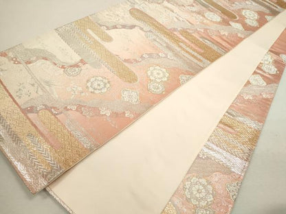 平和屋着物◎六通柄袋帯　唐織　エ霞鳳凰吉祥花文　金銀糸　正絹　逸品　CABD0818ze