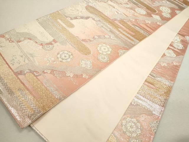 平和屋着物◎六通柄袋帯　唐織　エ霞鳳凰吉祥花文　金銀糸　正絹　逸品　CABD0818ze