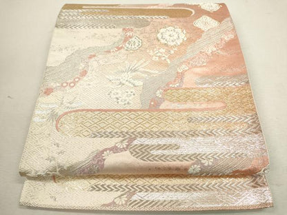 平和屋着物◎六通柄袋帯　唐織　エ霞鳳凰吉祥花文　金銀糸　正絹　逸品　CABD0818ze