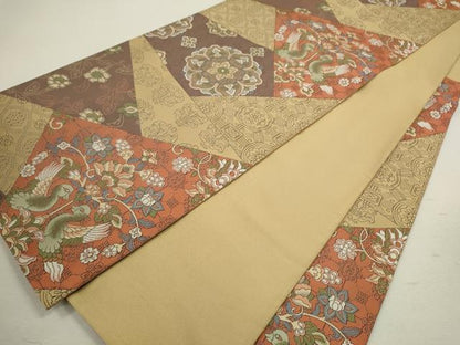 平和屋着物◎六通柄袋帯　正倉院花鳥文　正絹　逸品　CABD0821ze