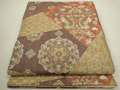 平和屋着物◎六通柄袋帯　正倉院花鳥文　正絹　逸品　CABD0821ze