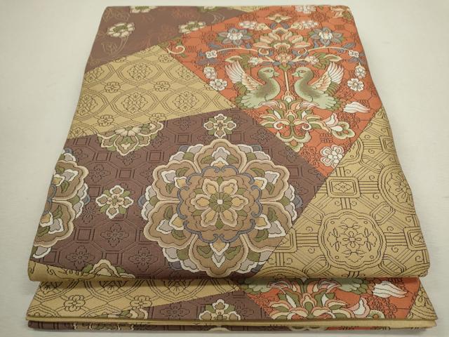 平和屋着物◎六通柄袋帯　正倉院花鳥文　正絹　逸品　CABD0821ze