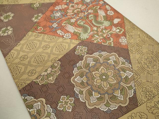 平和屋着物◎六通柄袋帯　正倉院花鳥文　正絹　逸品　CABD0821ze